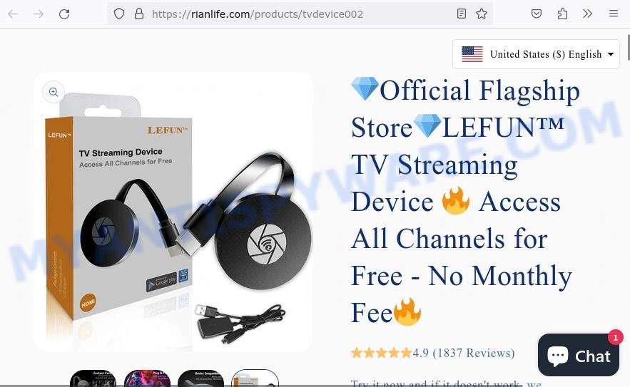 LEFUN TV Streaming Device scam website