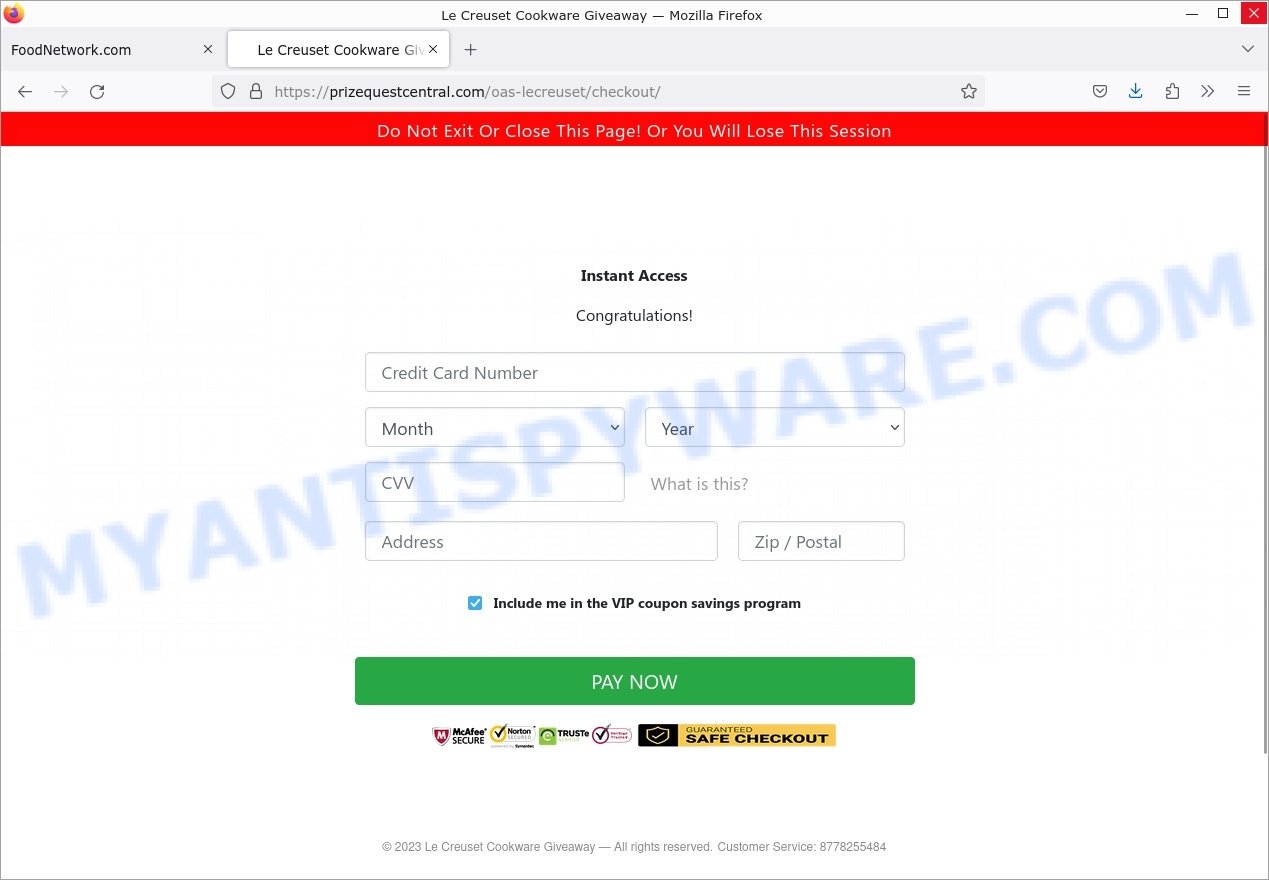 Le Creuset Cookware Giveaway Scam fake Le Creuset credit card