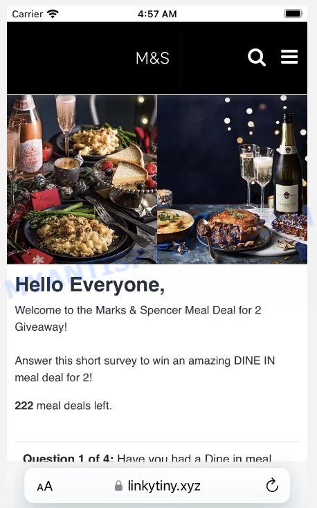 Linkytiny.xyz Whatsapp Marks Spencer Meal Deal scam