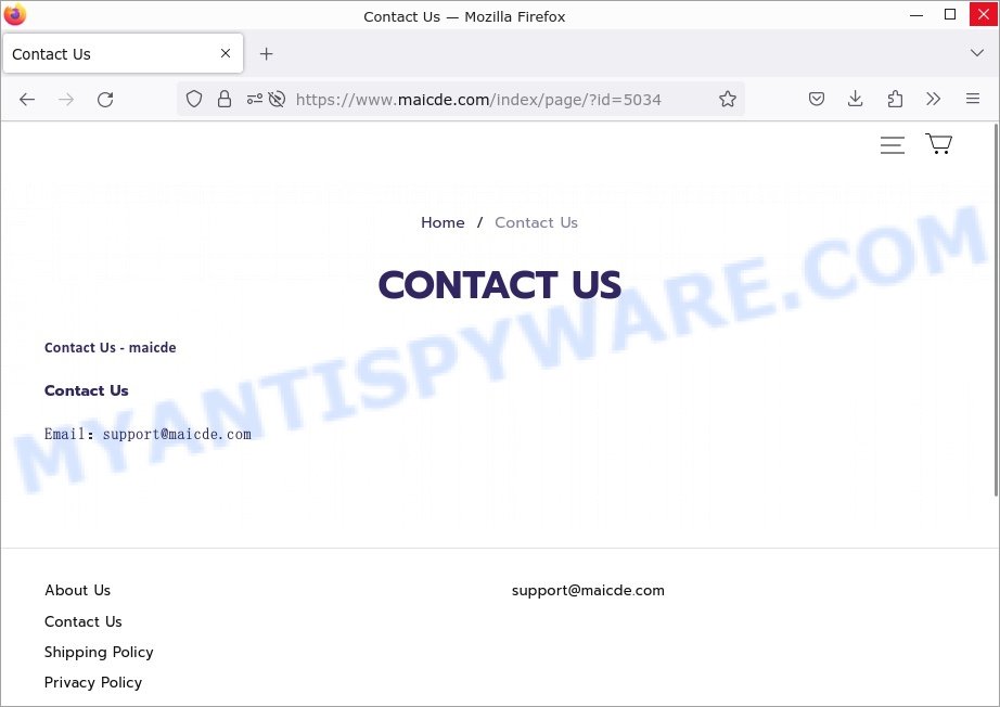Maicde.com North Face scam contacts