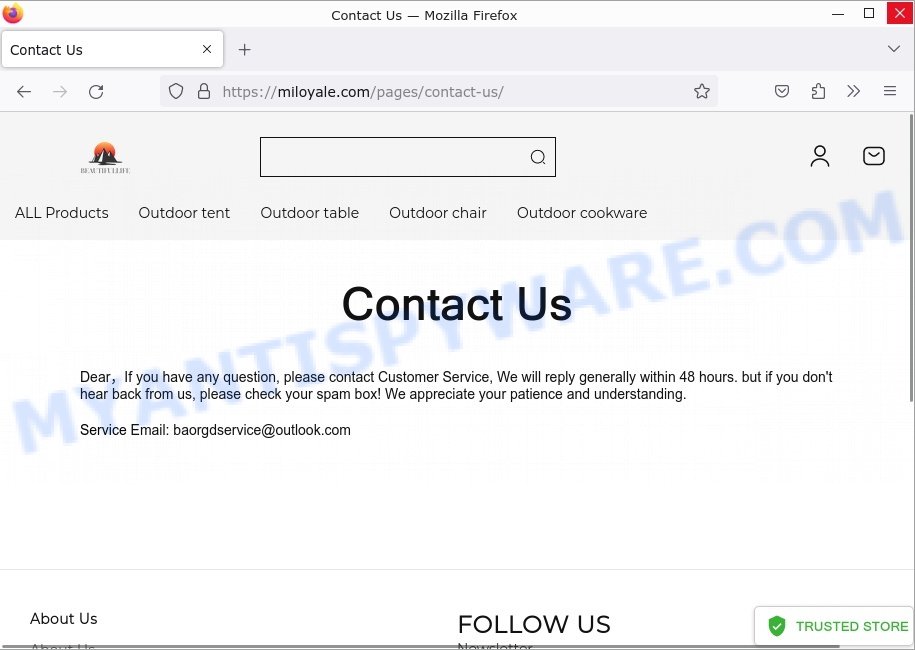 Miloyale.com scam store contacts