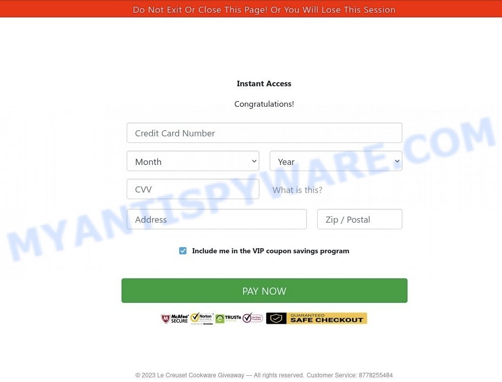 Taylor Swift Le Creuset Giveaway scam credit card info