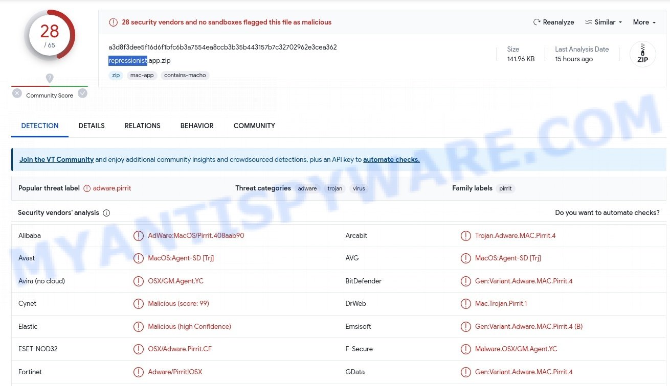 Repressionist.app mac virus adware