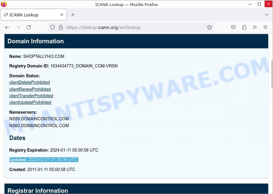 Shoptallyho.com store whois