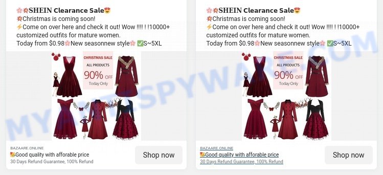 Slinoe.com Christmas Shein Clearance Sale scam ads