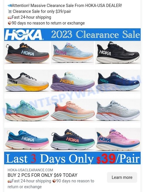 hoka-usaclearance.com HOKA sale scam ads