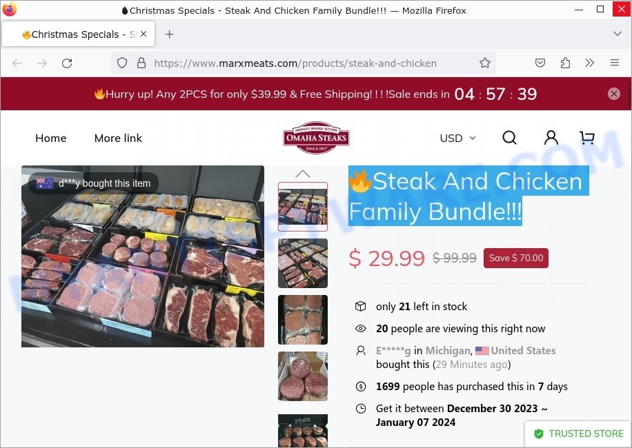 marxmeats.com Christmas Specials Steak And Chicken Family Bundle scam