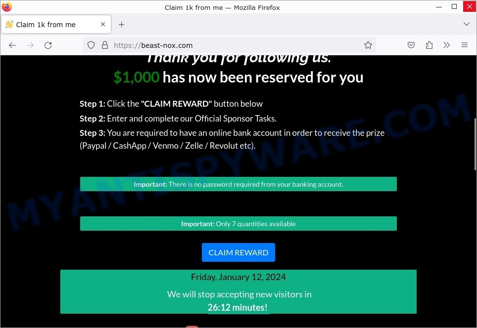 Beast-nox.com Claim 1000 scam