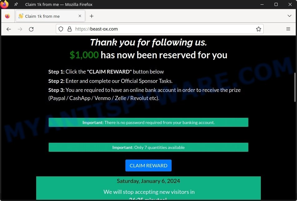 Beast-ox.com MrBeast 1000 Giveaway scam