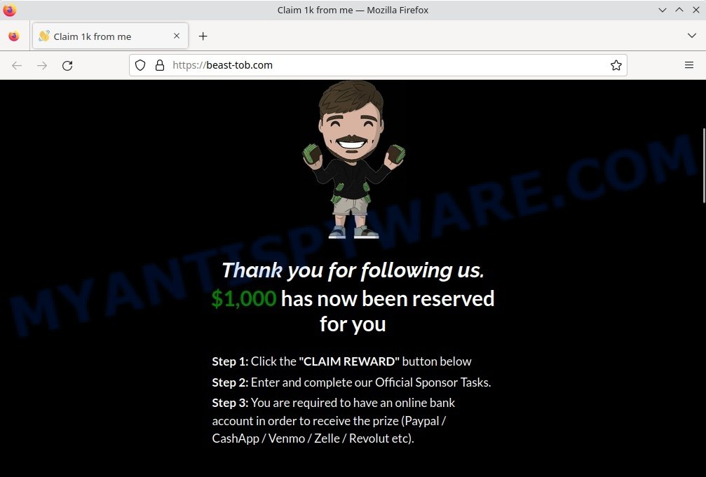 Beast-tob.com MrBeast Claim 1k from me Scam