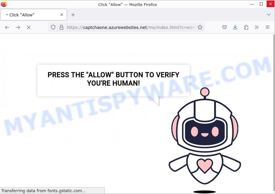 Captchaone.Azurewebsites.net Click Allow scam