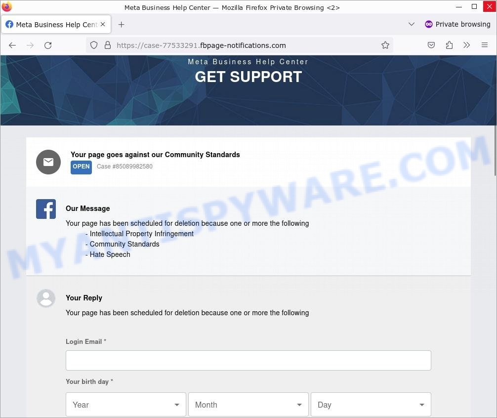 Case Fb Page Notifications Scam fake Meta site