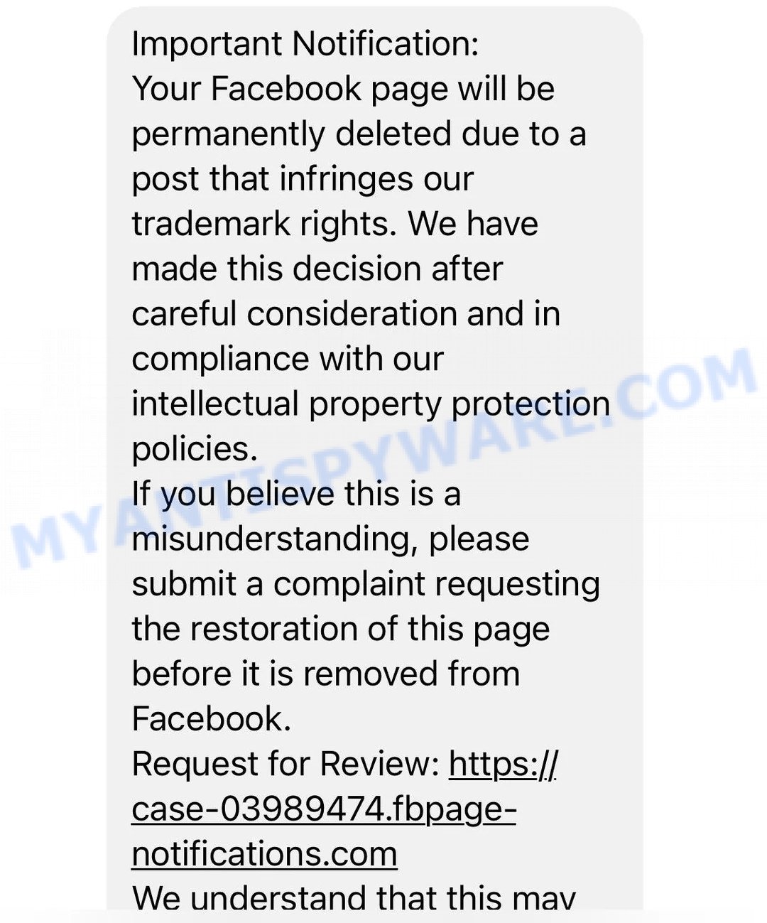Case Fb Page Notifications Scam message