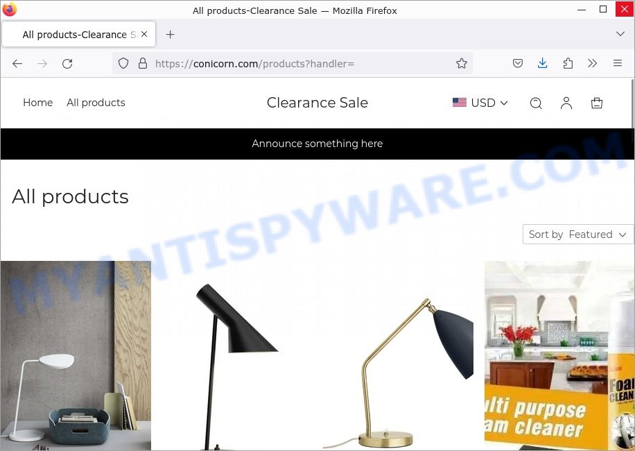 Conicorn.com Factory Clearance Promotion scam store