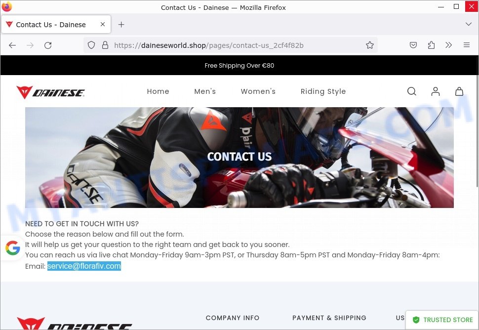 DaineseWorld.shop Dainese sale scam contacts