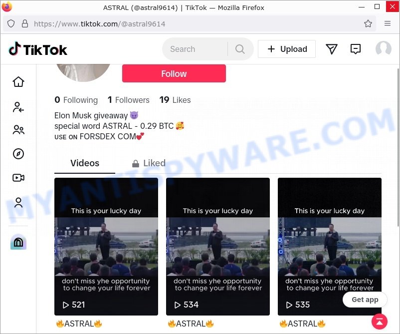 Forsdex.com elon musk tiktok promo scam