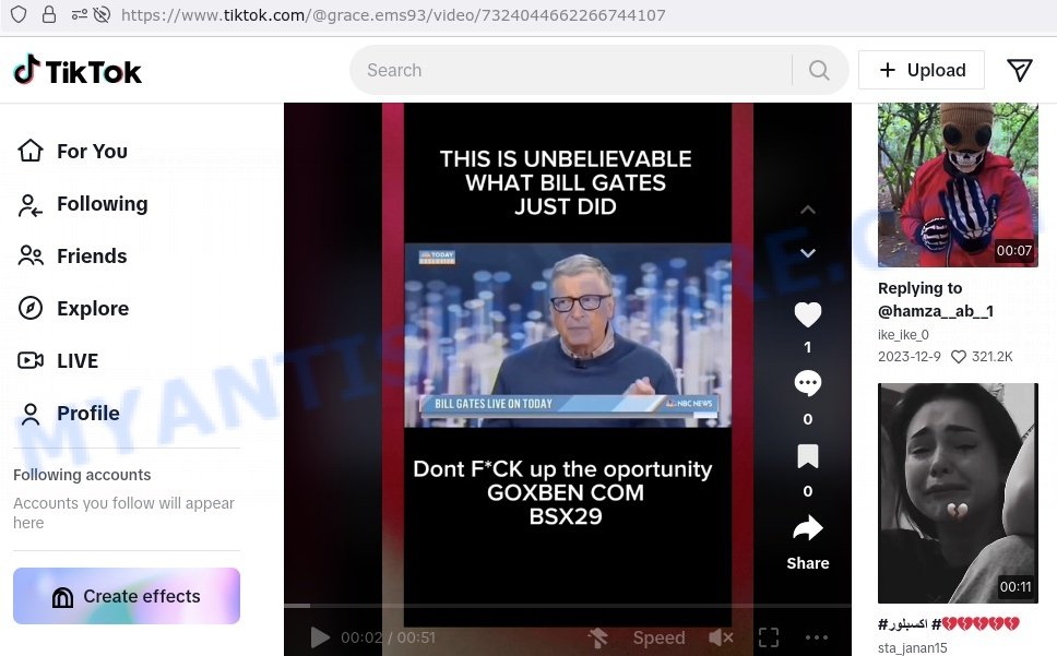 Goxben.com Review: Bill Gates Bitcoin Promo Code Scam on TikTok