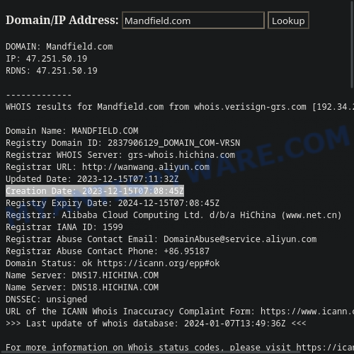 Mandfield.com whois