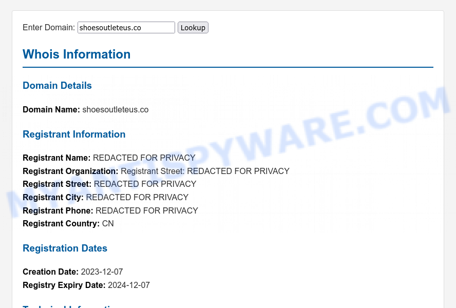 Schuh.shoesoutleteus.co WHOIS Lookup