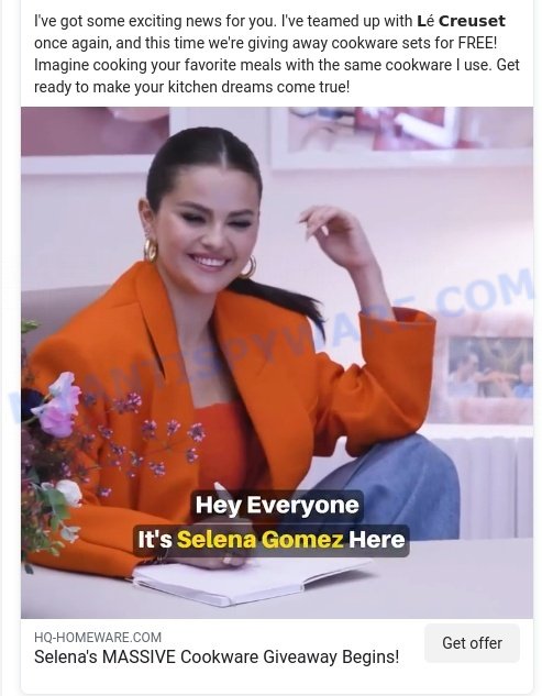 Selena Gomez Le Creuset Giveaway Scam ads 1801