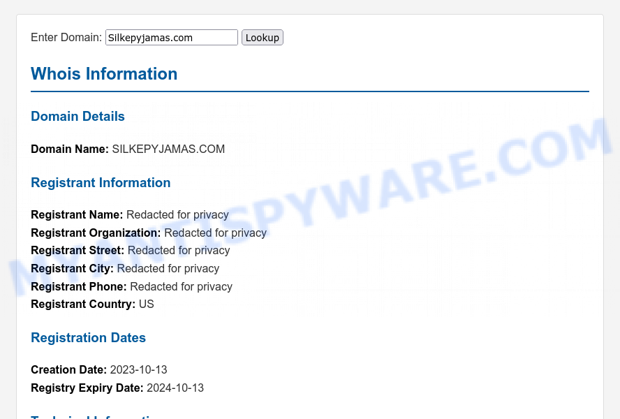 Silkepyjamas.com WHOIS Lookup