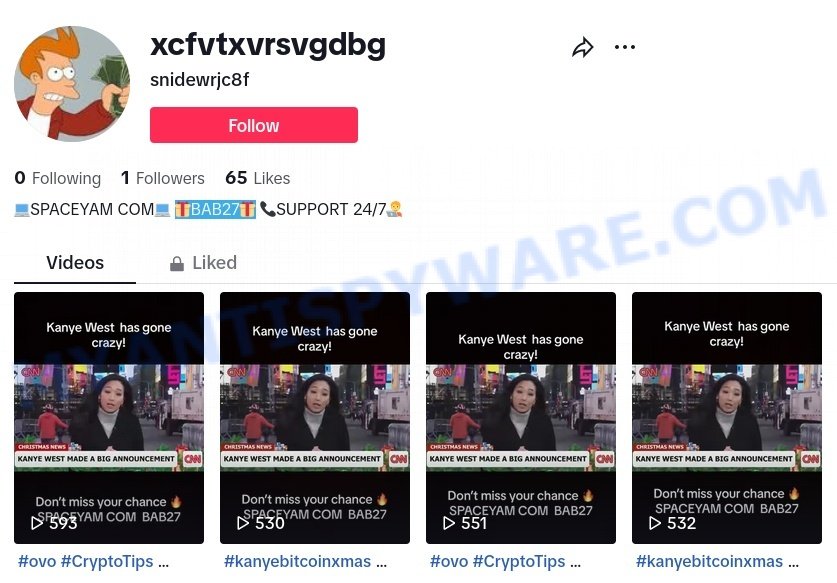 Spaceyam.com Kanye West promo code scam