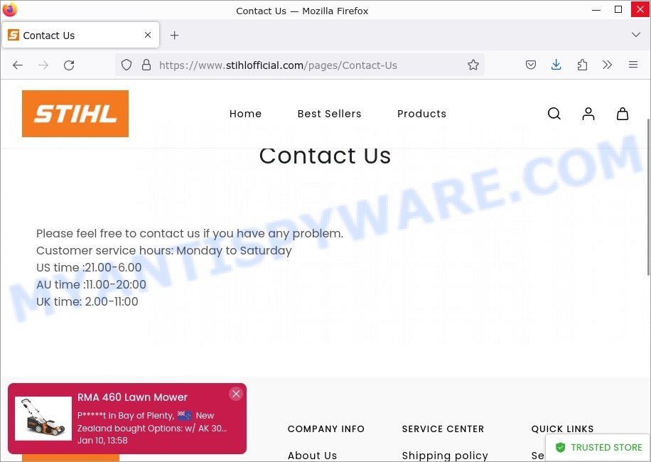 Stihlofficial.com Fake STIHL Outlet Store contacts