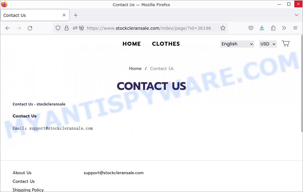 Stockcleransale Scam Store contacts