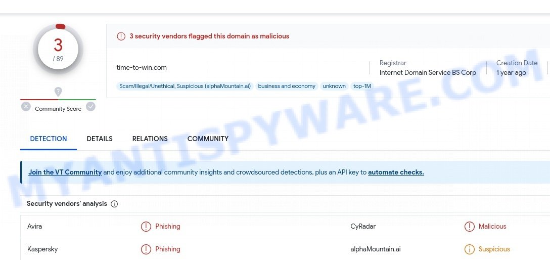 Time-to-win.com phishing malware