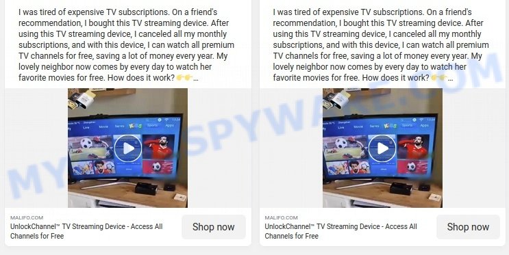 UnlockChannel TV Streaming Device scam ads