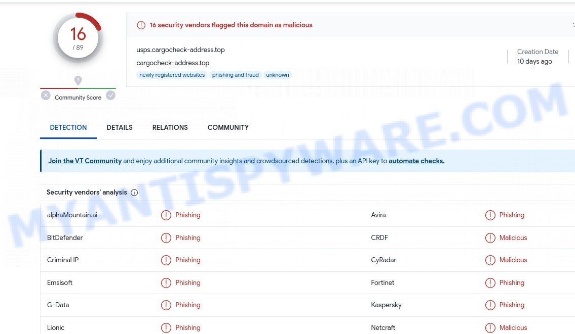 Usps.cargocheck-address.top malware