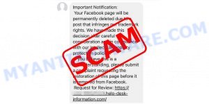 Your Facebook Page Will Be Deleted Scam