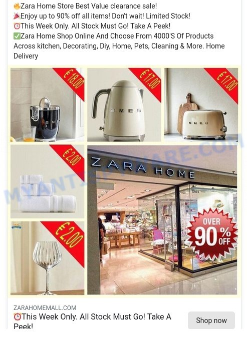 Zarahomemall.com scam ads