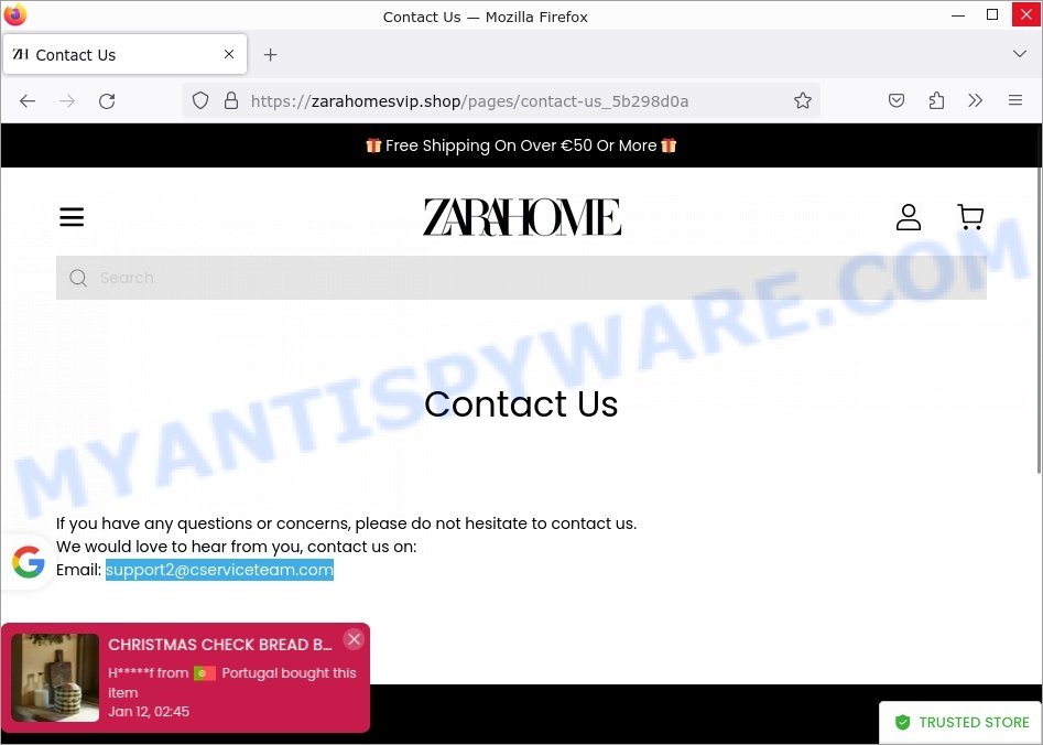 Zarahomesvip.shop Zara Home Sale Scam contacts