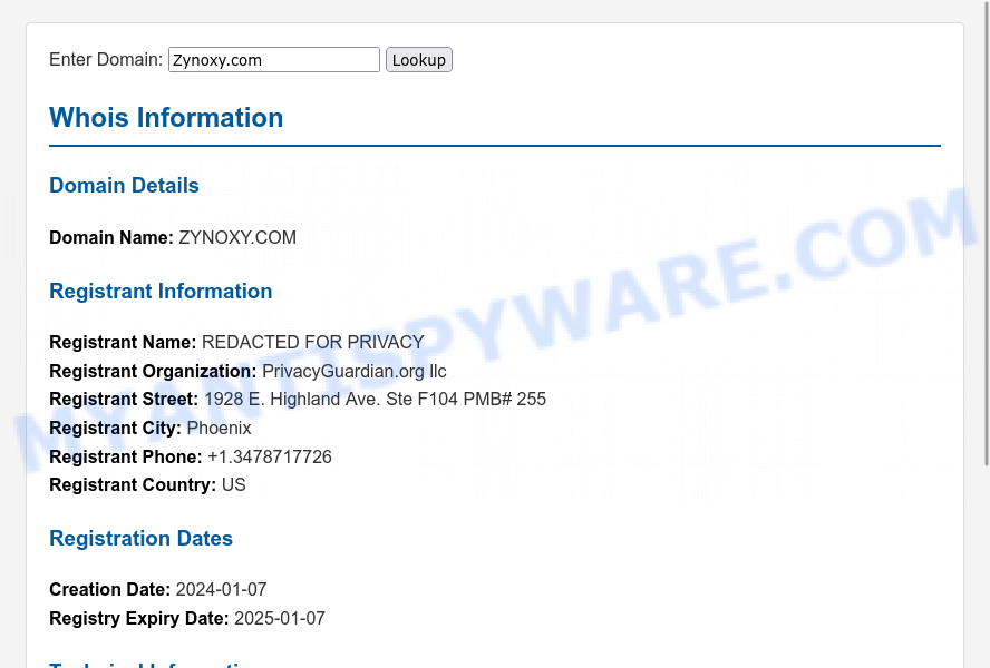 Zynoxy.com crypto scam whois