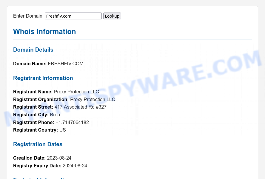 freshfiv.com WHOIS Lookup