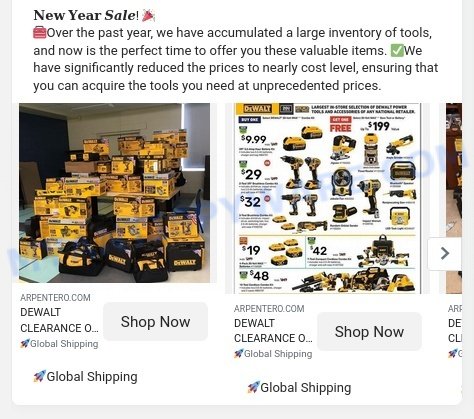 Arpentero.com DEWALT CLEARANCE sale scam ads