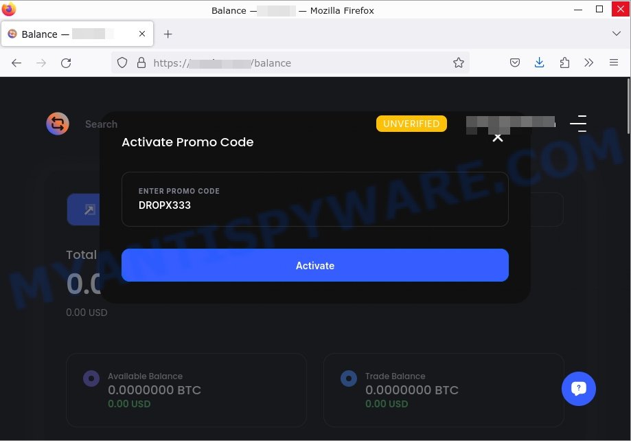 Bitcoin Promo Code scam activate promo code prompt