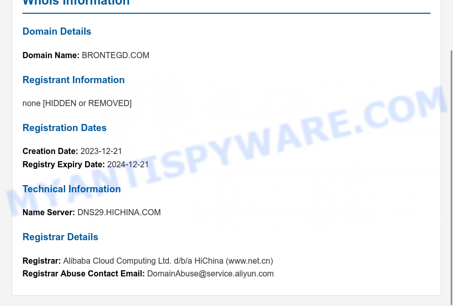 Brontegd.com WHOIS Lookup
