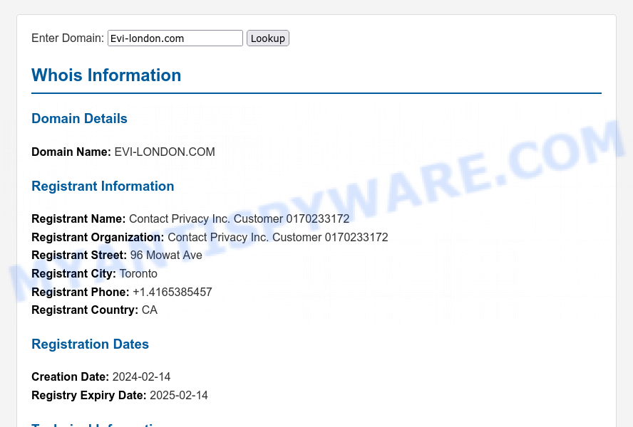 Evi-london.com WHOIS Lookup