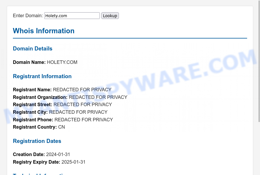 Holety.com WHOIS Lookup