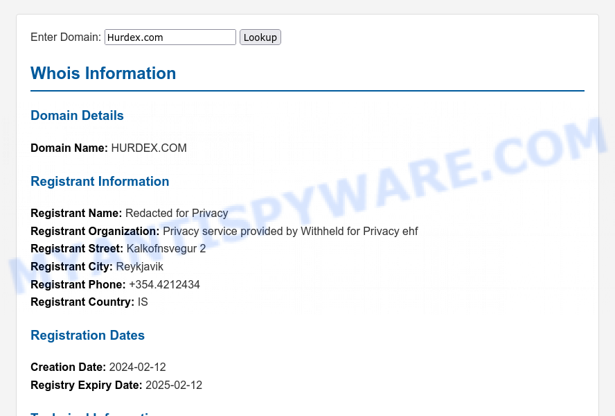 Hurdex.com WHOIS Lookup