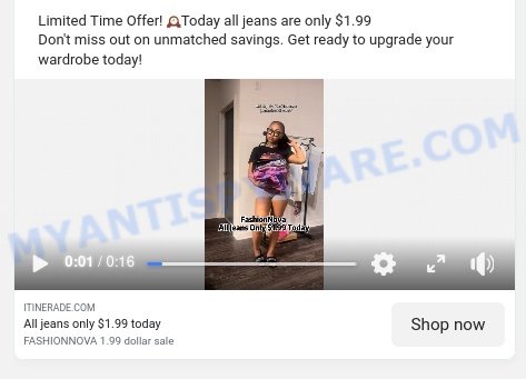 Itinerade.com scam FashionNova Jeans 1.99 ads