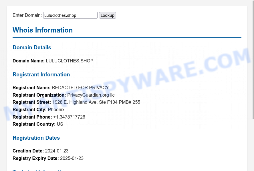 Luluclothes.shop WHOIS Lookup
