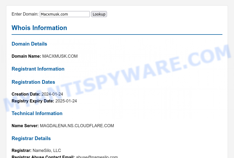 Macxmusk.com WHOIS Lookup
