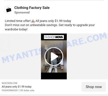 Nascsion.com scam FASHIONNOVA jeans ads