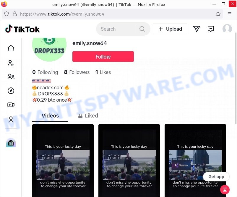 Neadex.com tiktok crypto scam