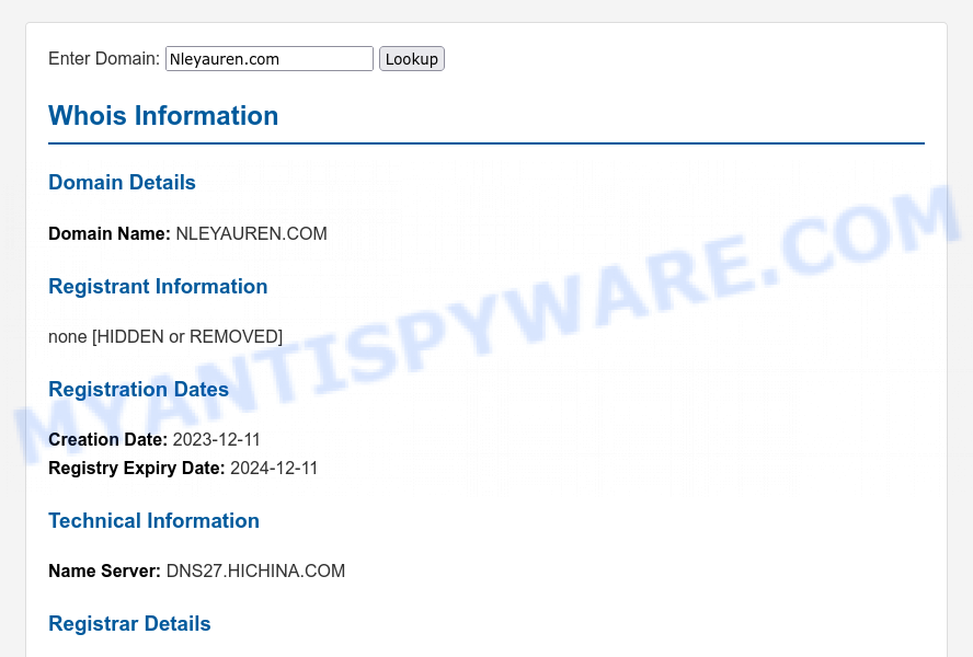 Nleyauren.com WHOIS Lookup