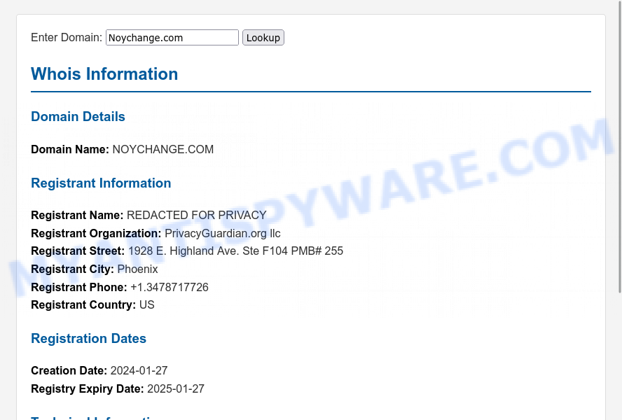 Noychange.com WHOIS Lookup