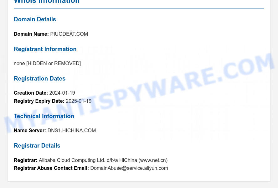 Piuodeat.com WHOIS Lookup